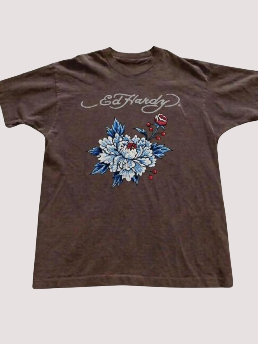 Gildan Brown Floral Chest Graphic Tee, Casual Design For Everyday Wear